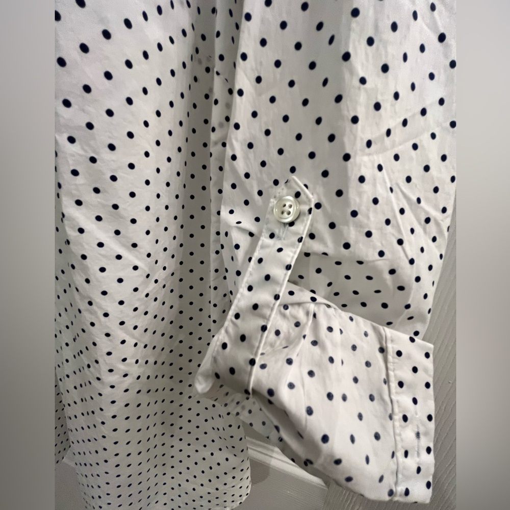 NWT Talbots Blouse White Popover Ruffle Neck Polka Dot Long Sleeve Size M Petite - Picture 5 of 12